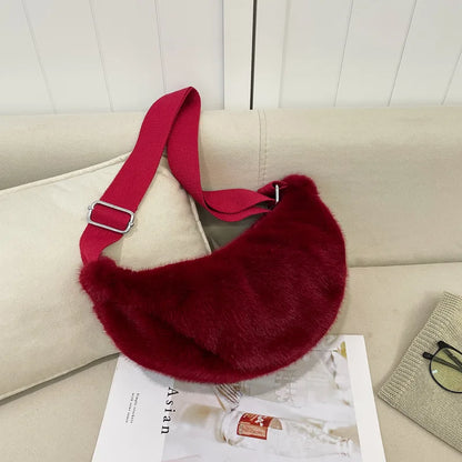 Soft Plush Shoulder Underarm Bags Fluffy Solid Color Bags Purse Autumn Winter Handbag Women Lady Fashion Storage Pouch 2025 New