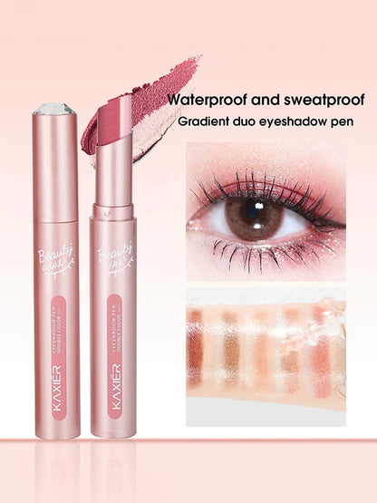 Gradient two-color eye shadow pen waterproof, sweat proof, not easy to smudge, pearlescent, fine shiny, lazy eye shadow...