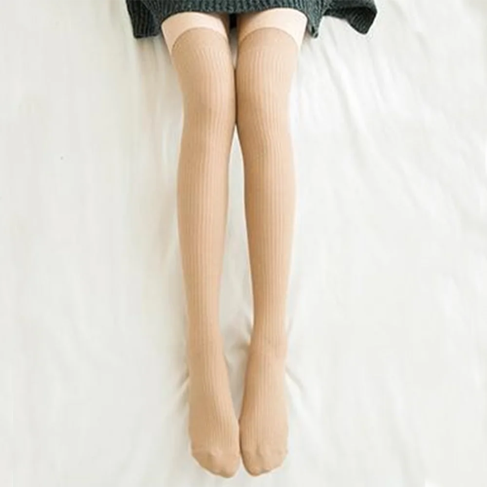 Women's Winter High Stockings Warm over Knee Soft Wool Stockings Cotton Striped Long Socks Thigh Stocking Lolita Thick Warm Sock - Kimlud