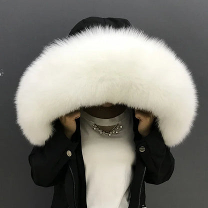 Super Large 100% Real Fox Fur Collar Hood Decor Fur Collar For Down Coat Women Winter Warm Fur Scarf Shawl Luxury