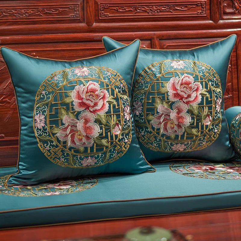 Embroidered Flower Cushion Covers 45x45 Vintage Chinese Style Bloom Elegant Embroidery Coussin Sofa Decorative Pillow...