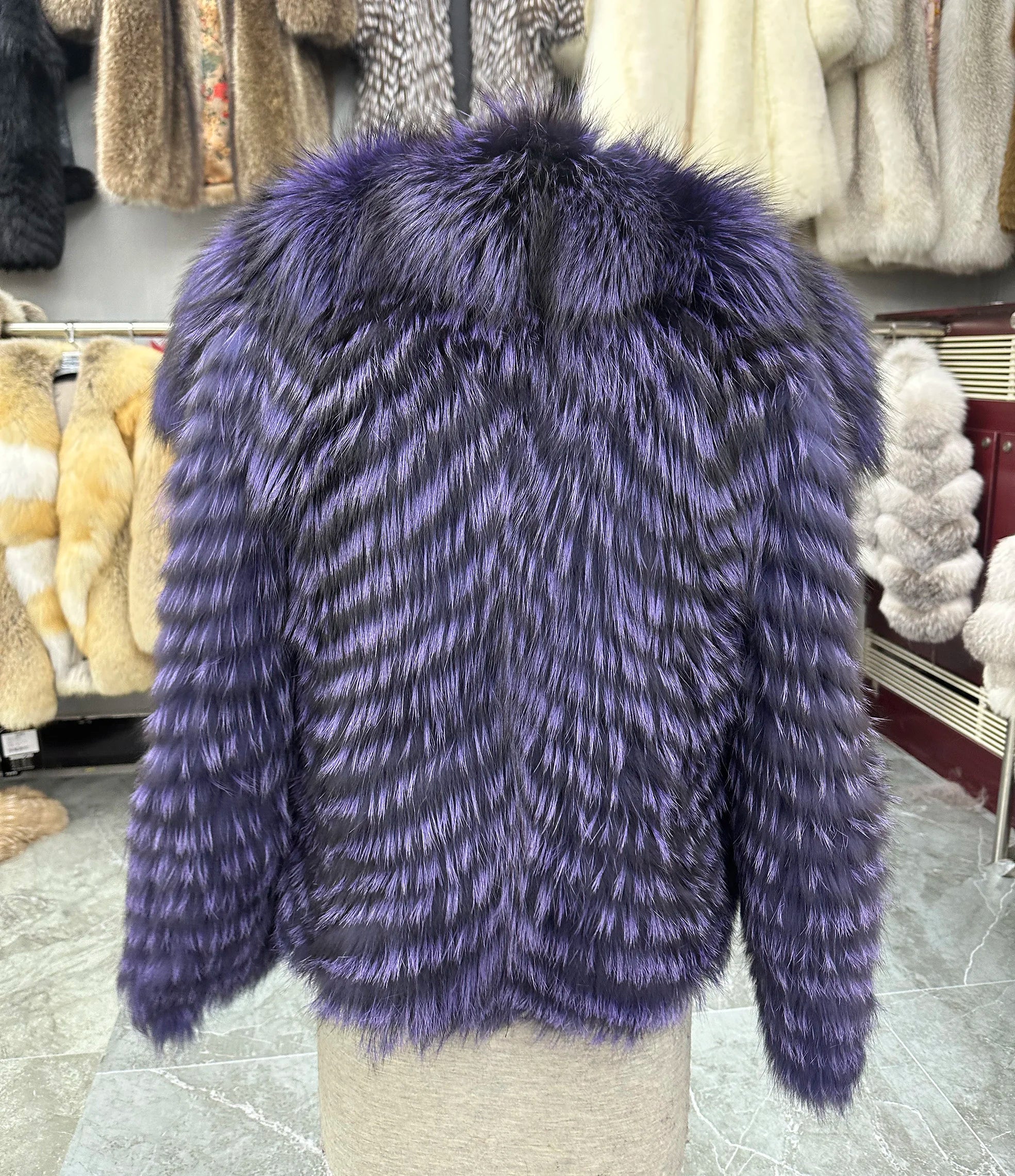 Lady's Natural Stripes Fox Fur Coat with Big Collar Spring Autumn Luxury Fashion Jacket