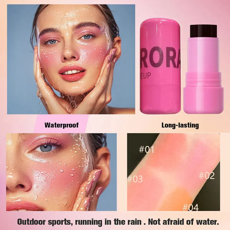 Jelly Blush Lip Gloss Stick for Lazy People to Contour, Even Skin Tone, Brighten and Color, Easy to Apply for Both Lips and Face
