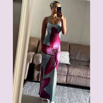 Sexy Maxi Dress For Women Elegant Party Summer Fashion Print Sleeveless Simple Dresses Bodycon Backless Casual Club Strap Dress