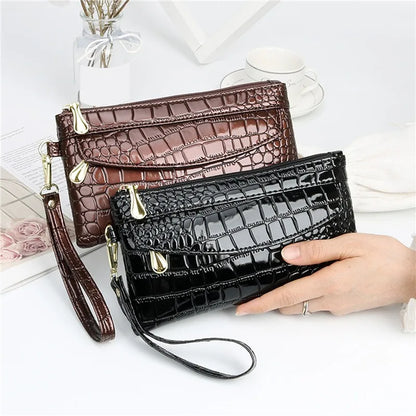 Women Long Wallets Leather Ladies Double Zipper Wallet Clutch Bag Design Red Purse Bag Crocodile Purses