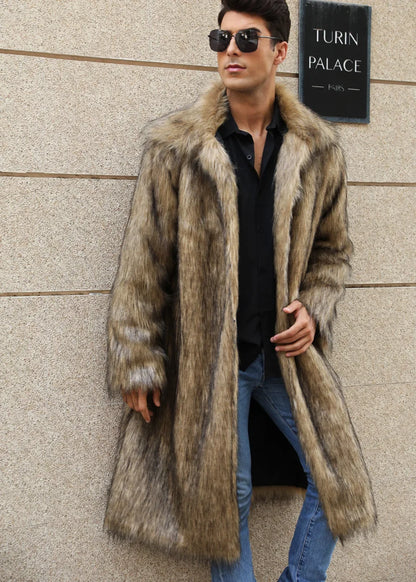 Men Faux Fox Fur Long Jacket Coat Winter Thick Fluffy Long Sleeve Warm Shaggy Luxury Faux Fur Long Jacket Bontjas Jackets Mens