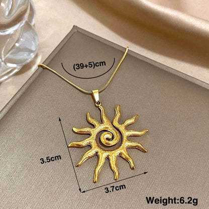 Flashbuy Vintage Chic Sun Shaped Pendant Stainless Steel Necklace Statement Golden Fashion Jewlery Gift