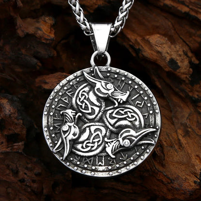 Viking Dragon Pendant Necklace Stainless Steel Round Medallion Celtic Knot Rune Engraved For Men Norse Amulet Daily Wear Jewelry