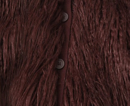 Women's Faux Fur Warm Jacket Fashion Vintage Winter Casual Single Breasted Coat Long Sleeves Stand Collar Short Tops Outwear