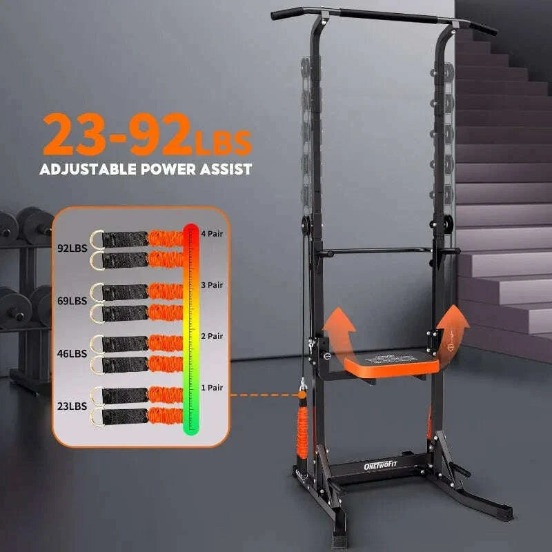Power Tower Pull Up Bar Station Assistive Trainer, Multi-Function Adjustable Height Dip Station for