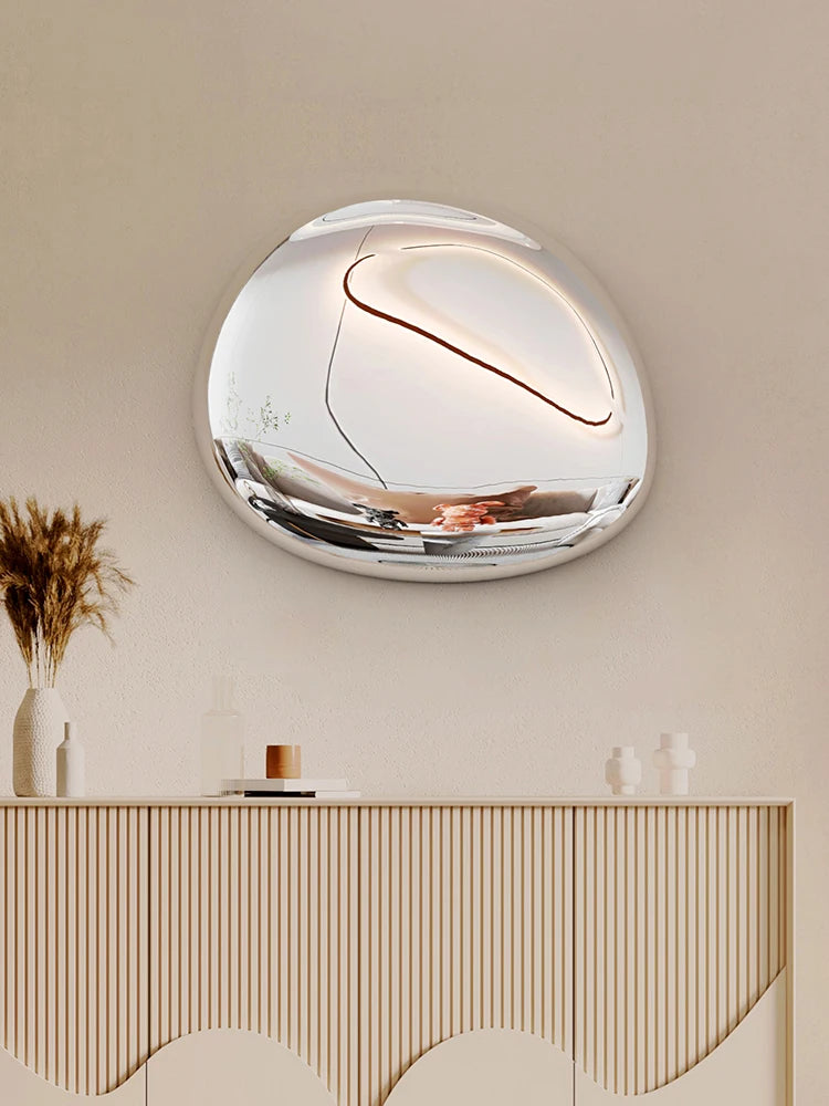 Creative Imitation Stainless Steel Pebble Wall Water Droplet Decor Artwork Hotel Light Luxury Pendants Living Room Wall...