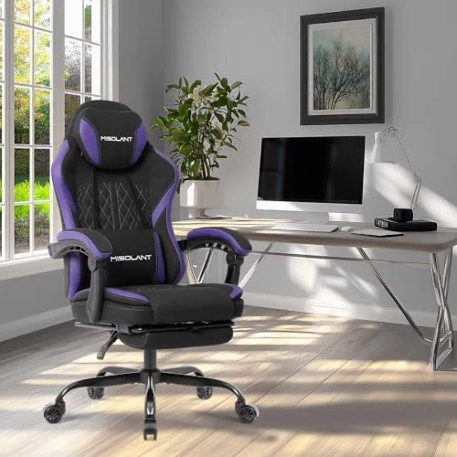 Gaming Chair Fabric Gamer Chair with footrest for Adults High Back Ergonomic Computer Game Chair with Adjustable Headrest and M