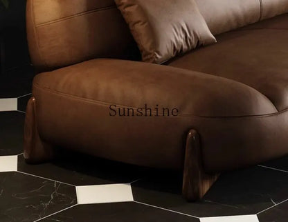 American leather small apartment straight row furniture Italian simple retro oil wax leather sofa | Kimlud Luxury Sofa