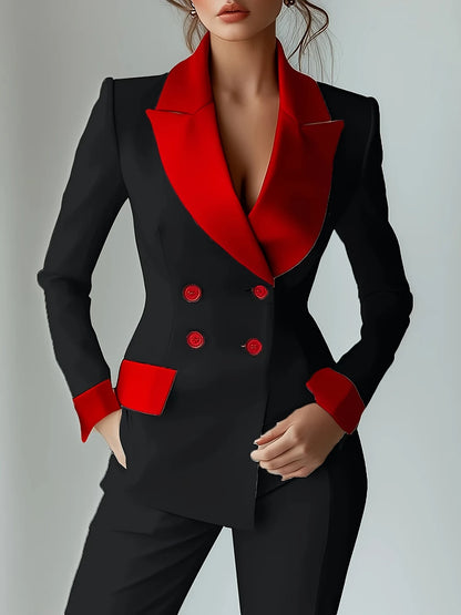 Formal Contrasting Color Women's Suit Jacket Lapel Double-Breasted Autumn Office Lady Business Casual For Female Outwear Jackets