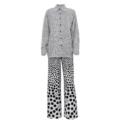 Fashion Loose Print 2 Piece Sets Loungewear Women Outfit Elegant Long Sleeve Shirts With High Waist Wide Pants Set Homewear