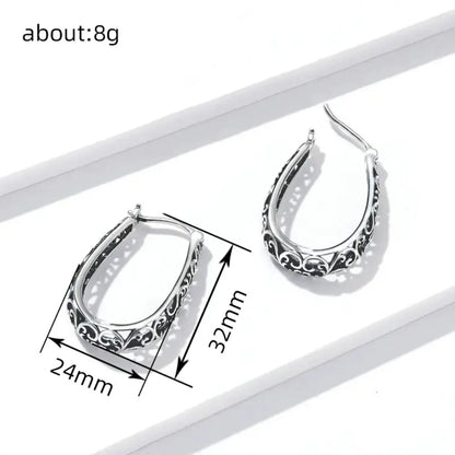 Retro Hollow Carved Scroll Filigree Teardrop Shape Hoop Earrings Oval Loop Earrings for Women Bohemian Party Statement Jewelry