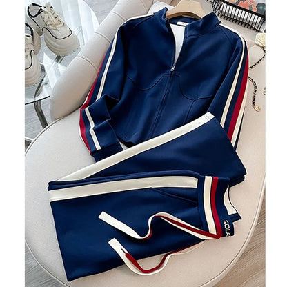 Blue Casual Sports Suit Women's Autumn and Winter Stylish Slimming Cardigan Sweatshirt Straight Leg Pants Two-piece...