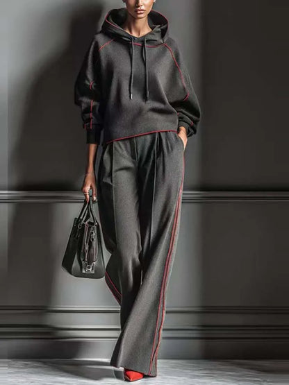 Women's Contrast Stitching Hooded Sweatshirt Wide Leg Pants Sports suit Vintage striped hoodie casual 2pcs Outfit New...