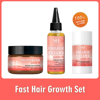 Naturals Anti-Hair Loss Oil Super 5x set African fast hair growth Chebe Batana oil butter  Fenugreek hair regrowth treatment