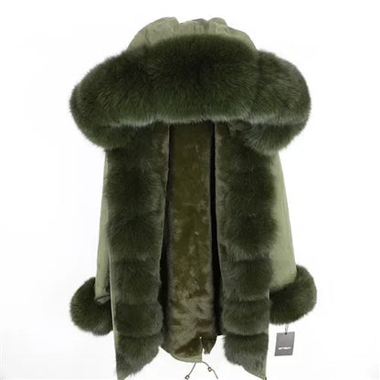 OFTBUY 2024 Fashion Winter Jacket Women Real Fur Coat Natural Real Fox Fur Collar Loose Long Parkas Big Fur Outerwear Detachable