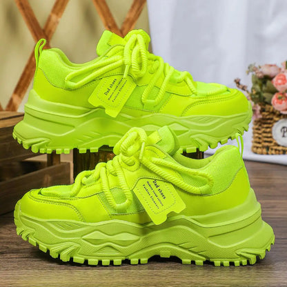 Women's Platform Yellow Sneakers Women Thick Sole Sports Shoes Woman Spring Breathable Mesh Casual Tennis Shoes Ladies Sneakers - Kimlud
