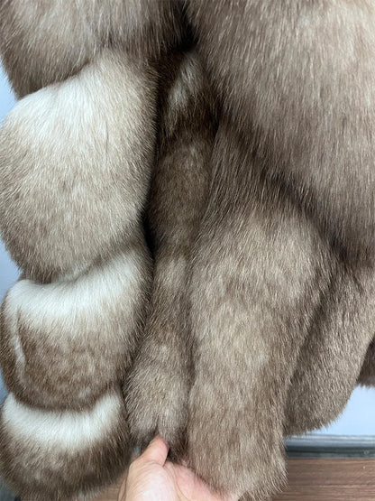 2026 New Women Real Fox Fur Coat Natural Fox Fur Jacket Luxury Fur Coat Mid-length High Quality Long Sleeve Outwear Hot Sale - Kimlud