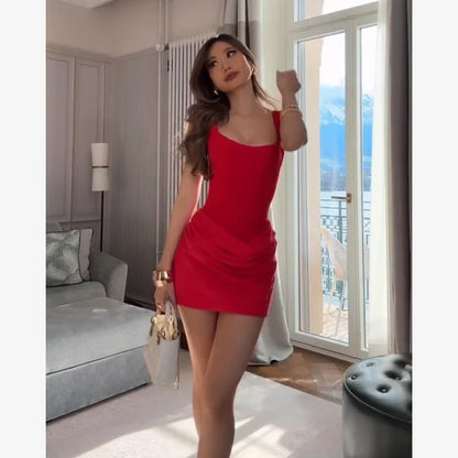 Sexy Luxury Pleated Sling Long Dress Women Elegant Solid Sleeveless Slim Fit Maxi Dresses 2026 Shinny Daily Lady Vestidos New