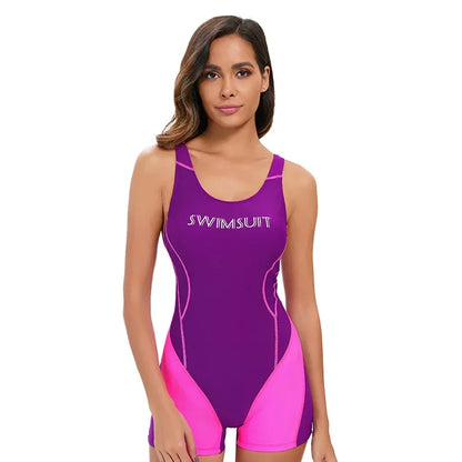 2026 New Purple Sports One Piece Bikini Women Color Blocking Sport Swimming Bodysuit Tankini Conservative Tankini...