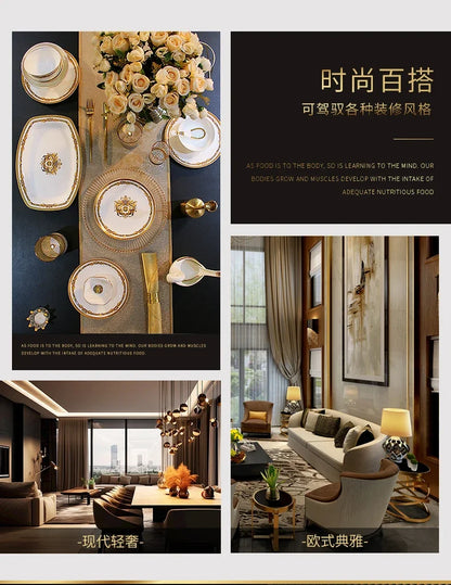 European Gold Luxury Tableware Designer Wedding Party Fine Bone China Dinnerware Sets Christmas Restaurant Vaisselle Dishes