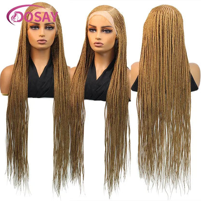 36'' Burgundy Full Lace Braided Wigs Faux Locs for Black Women Synthetic Knotless Cornrow Braid Wig Side Part Wig Box...