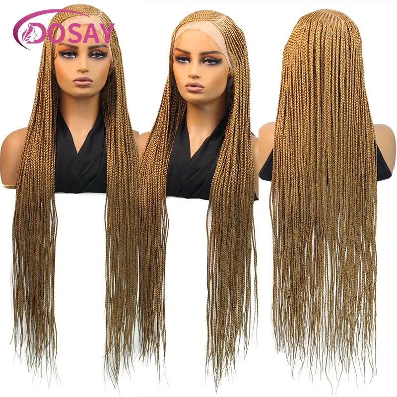 36'' Burgundy Full Lace Braided Wigs Faux Locs for Black Women Synthetic Knotless Cornrow Braid Wig Side Part Wig Box...