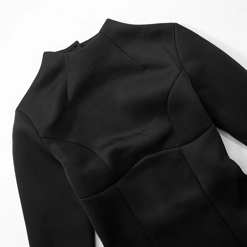 Women's New in dress novelty 2025 long sleeve Short dresses elegant party Casual Simple solid white black fashion Backless skirt - Kimlud