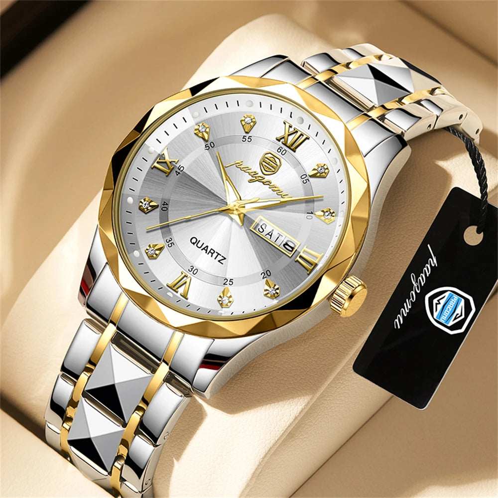 POEDAGAR Luxury Man Watch 5ATM Waterproof Luminous Date Week Quartz Men's Watches Stainless Steel Fashion Sport Men Wristwatch