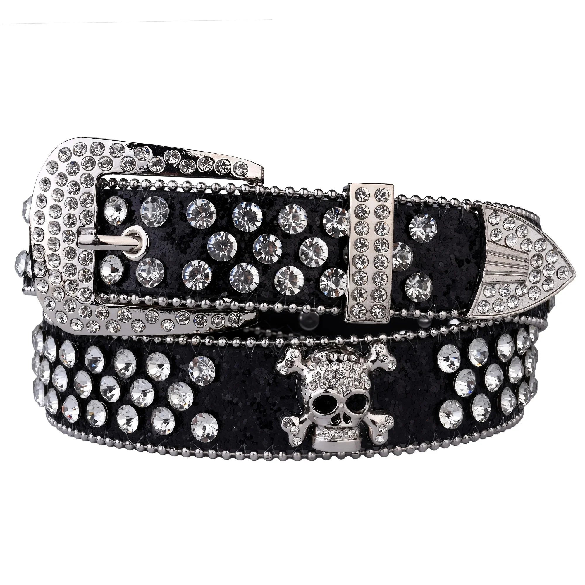 Rhinestone SkullBelt Western Cowgirl Belts For Women Girls Studded PU Leather Country Belt