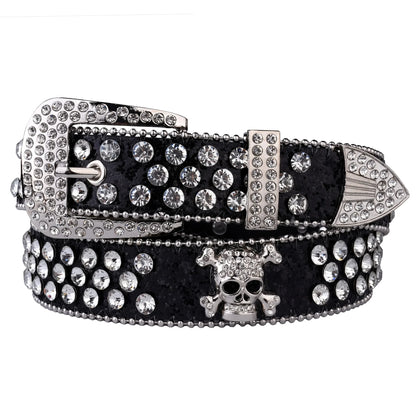 Rhinestone SkullBelt Western Cowgirl Belts For Women Girls Studded PU Leather Country Belt