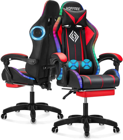 RGB Gaming Chair Bluetooth Speakers and LED Lights Ergonomic Massage Computer Game Chair with High Back Music Video Game Chair