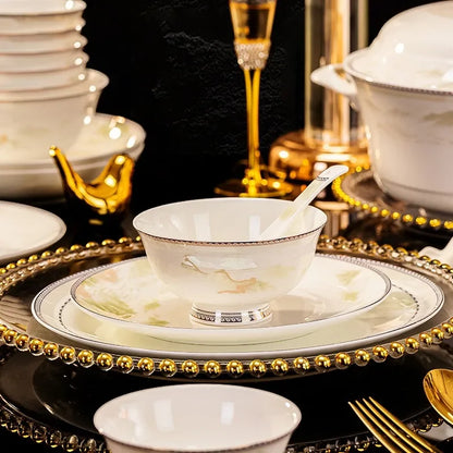 Tableware, Jingdezhen Ceramic Bowl and Dish Set, Housewarming Gift, Bone Ceramic Bowl and Plate for Household Use |...