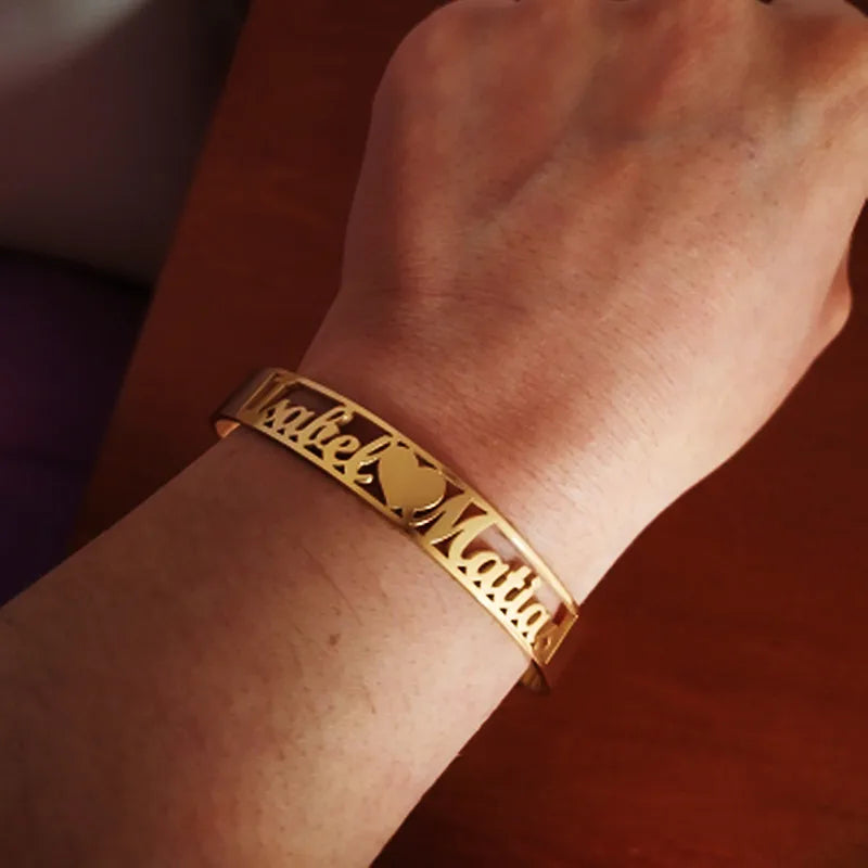 18k Custom Engraved Bracelet Numeral Name Message Bangle Titanium Steel Gold Silver Adjustable Women's Cuff Mother's Day Gift