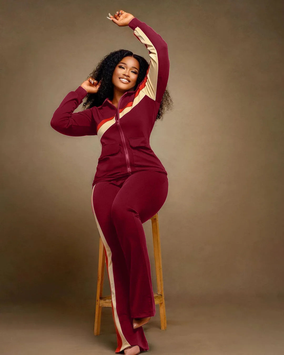 Women Fall Clothes 2025 Slim Zippered V-neck Jacket Trousers Tight Sports Long Sleeves Suit Conjuntos De Mujer 2 Piezas Elegante
