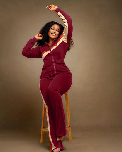 Women Fall Clothes 2025 Slim Zippered V-neck Jacket Trousers Tight Sports Long Sleeves Suit Conjuntos De Mujer 2 Piezas Elegante
