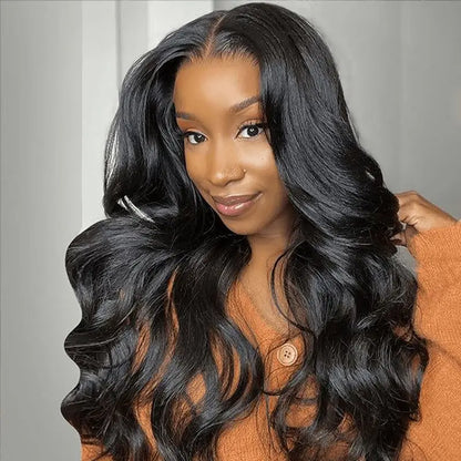 180% Density Natural Black Body Wave Human Hair Wigs HD Transparent Lace Frontal Wig Pre-Plucked Bleached Knots Lace...