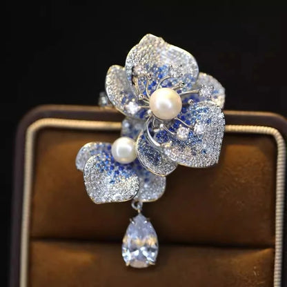 Light Luxury Elegant Zircon Pearl Flower Phalaenopsis Brooch For Women Fashion Sweet Crystal Jewelry Geometry Jewelry...