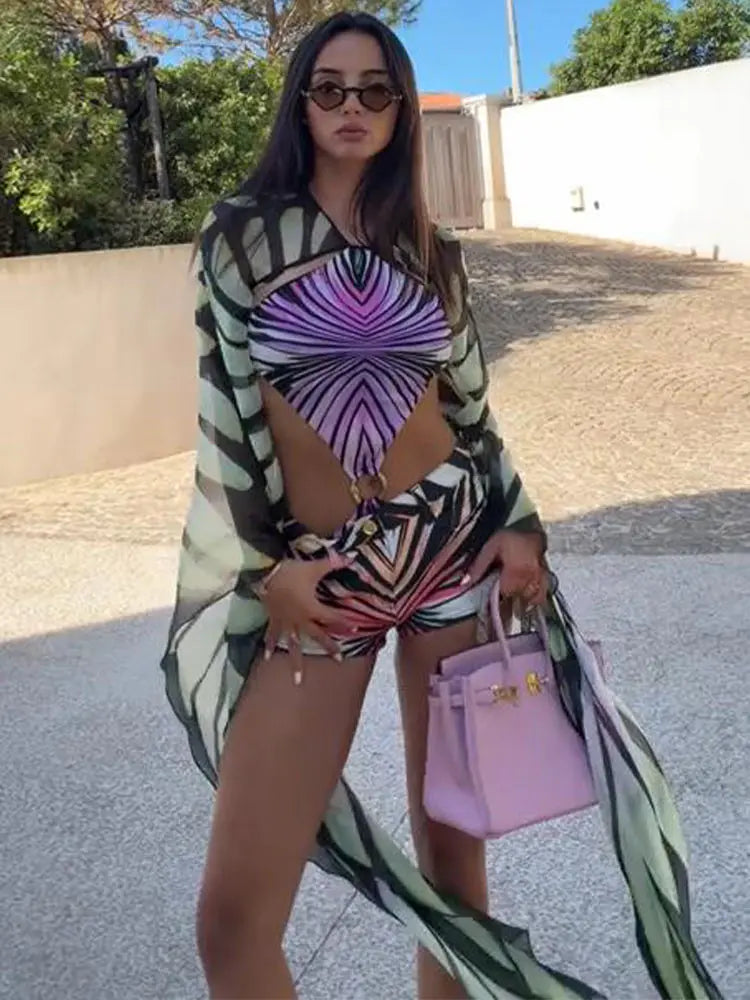 Butterfly Wing Print Jumpsuit Bodycon Skirt Sets Women Sexy Hollow Out Backless Irregular Long Sleeve Slim Jumpsuits...