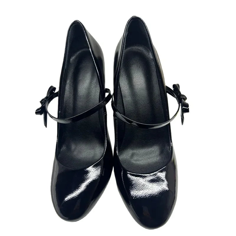 Butterfly Knot Strap Leather High Heels Sexy Pointed Toe Square Heel Accept Customized New Arrvials Fashion Women Modern Shoes