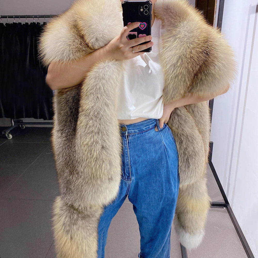 YOLOAgain 2025 Winter Warm Luxury Real Fox Fur Scarf Women Natural Fox Fur Scarf Shawl Female