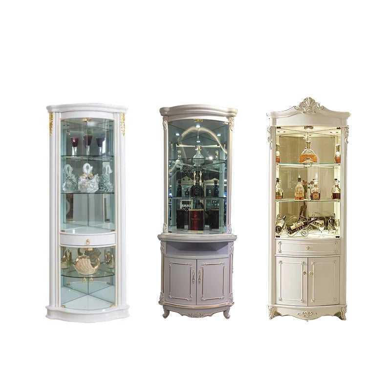 Style Luxury Wood Wine Rack Sideboard Cabinet Storage Home Furniture Royal Living Room Wooden Glass Display Wine Cabinet...