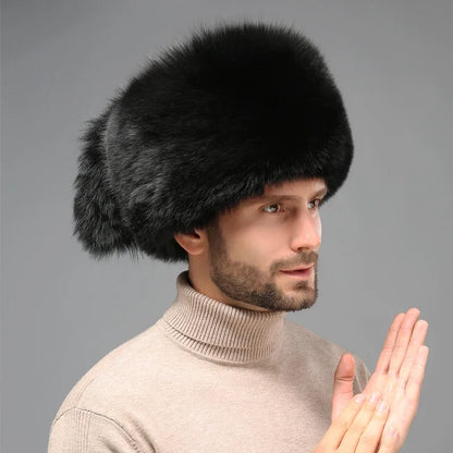 2024 Unisex Real Fox Fur Beanies Hat Mongolian Hat Unique Process Fox Tail Design Luxury Winter Warm Hats For Fashion Bomber Hat