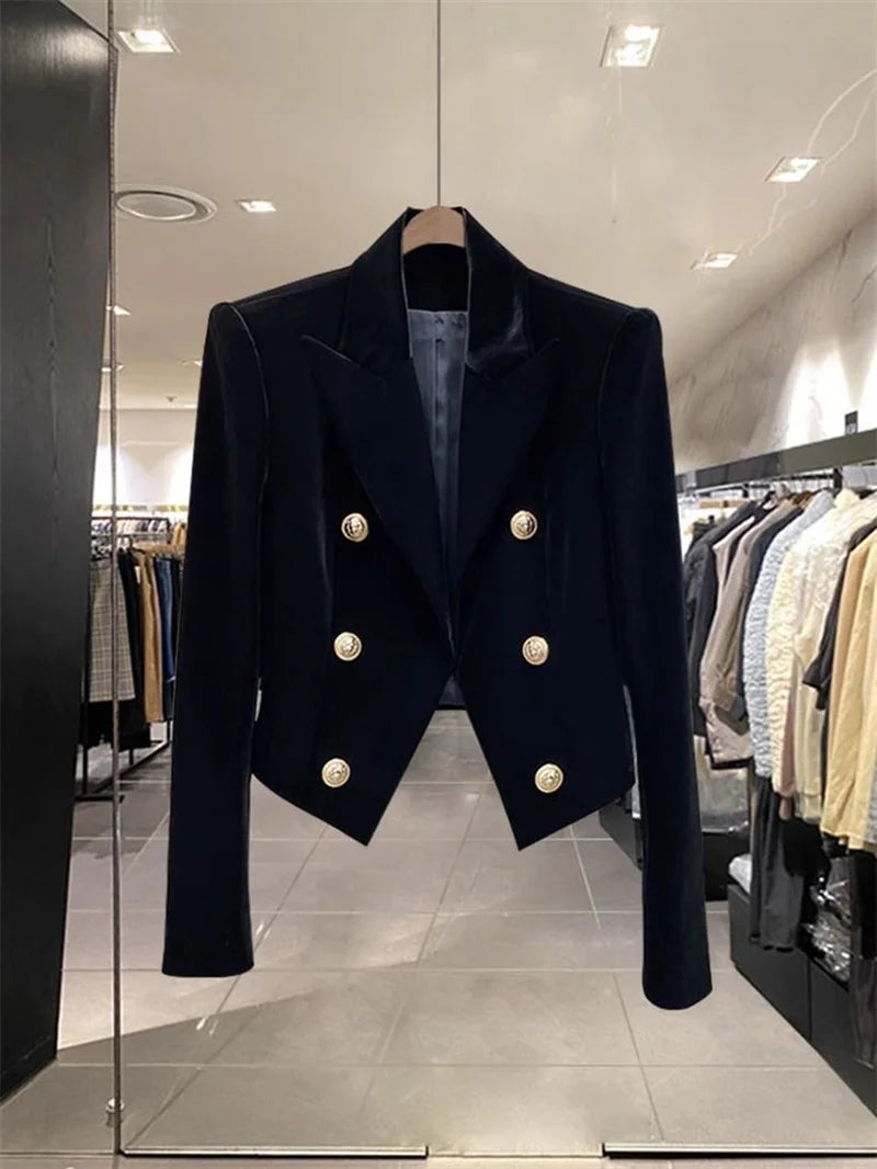 2025 New Velvet Double Breasted Shirt With A Slimming And Versatile Style Suitable For Short Stature Short Suit Jacket Women