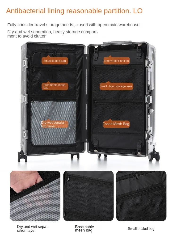 30-36 inch Large Capacity Suitcase 26 Aluminum Frame Luggage Thickened ABS+PC Trolley Case 20'' Carry-on Luggage with...