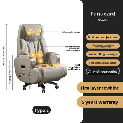 Electric Massage Boss Chair Heated Ventilated Gaming Chair Genuine Leather Executive Computer Seat Luxury Ergonomic Office Chair